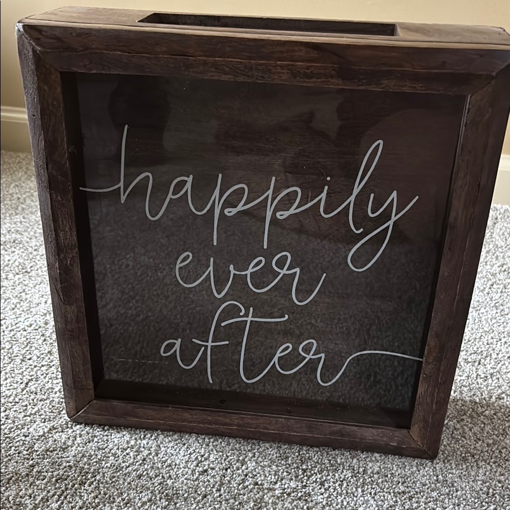 Wooden Shadow Box with 'Happily Ever After' Text